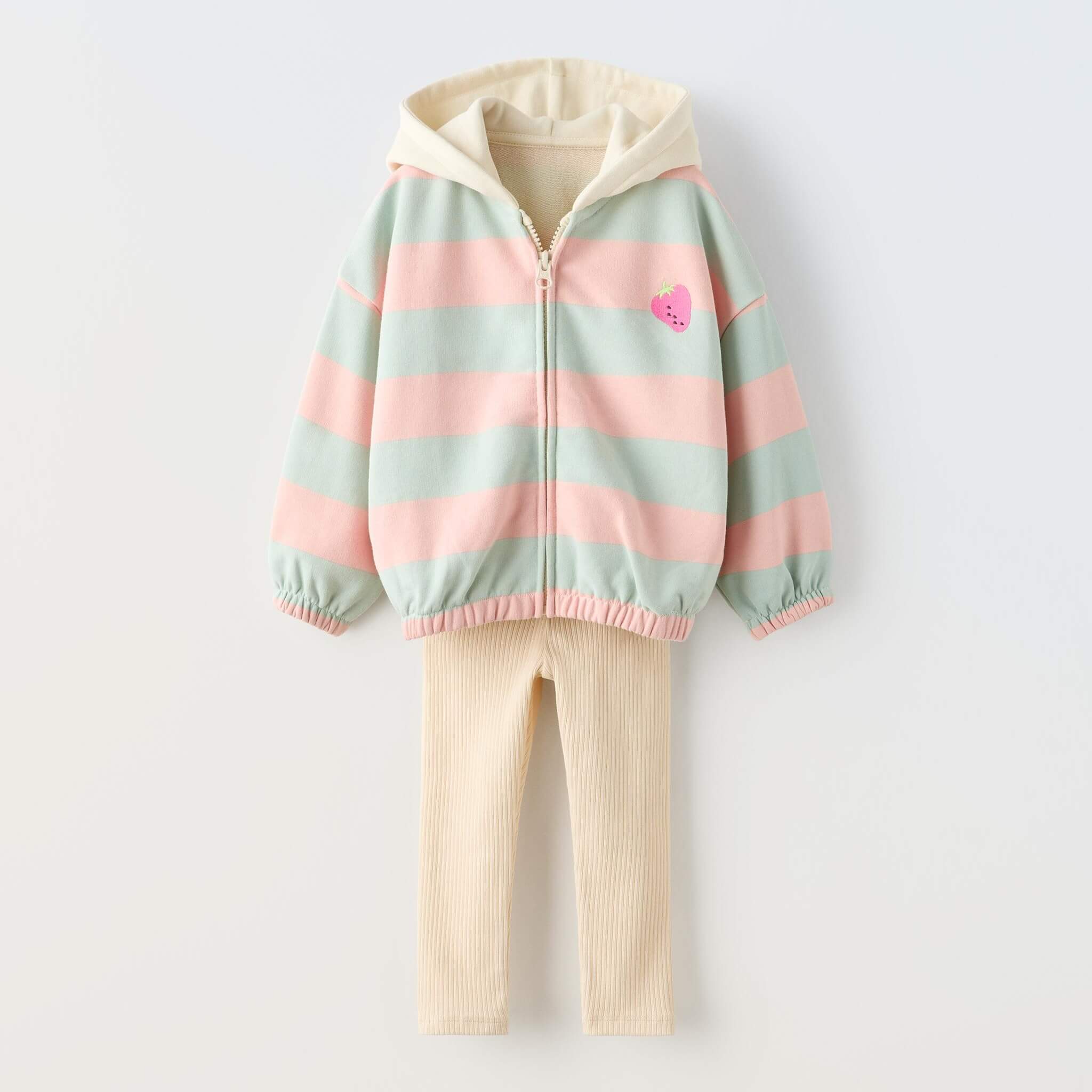 Комплект толстовка + леггинсы Zara Summer Camp Plush Print, бежеый/розовый/зеленый осень 2021 новые пижамы комплект из двух предметов для женщин для дома с принтом удобные с длинными рукавами костюм из двух предметов wm