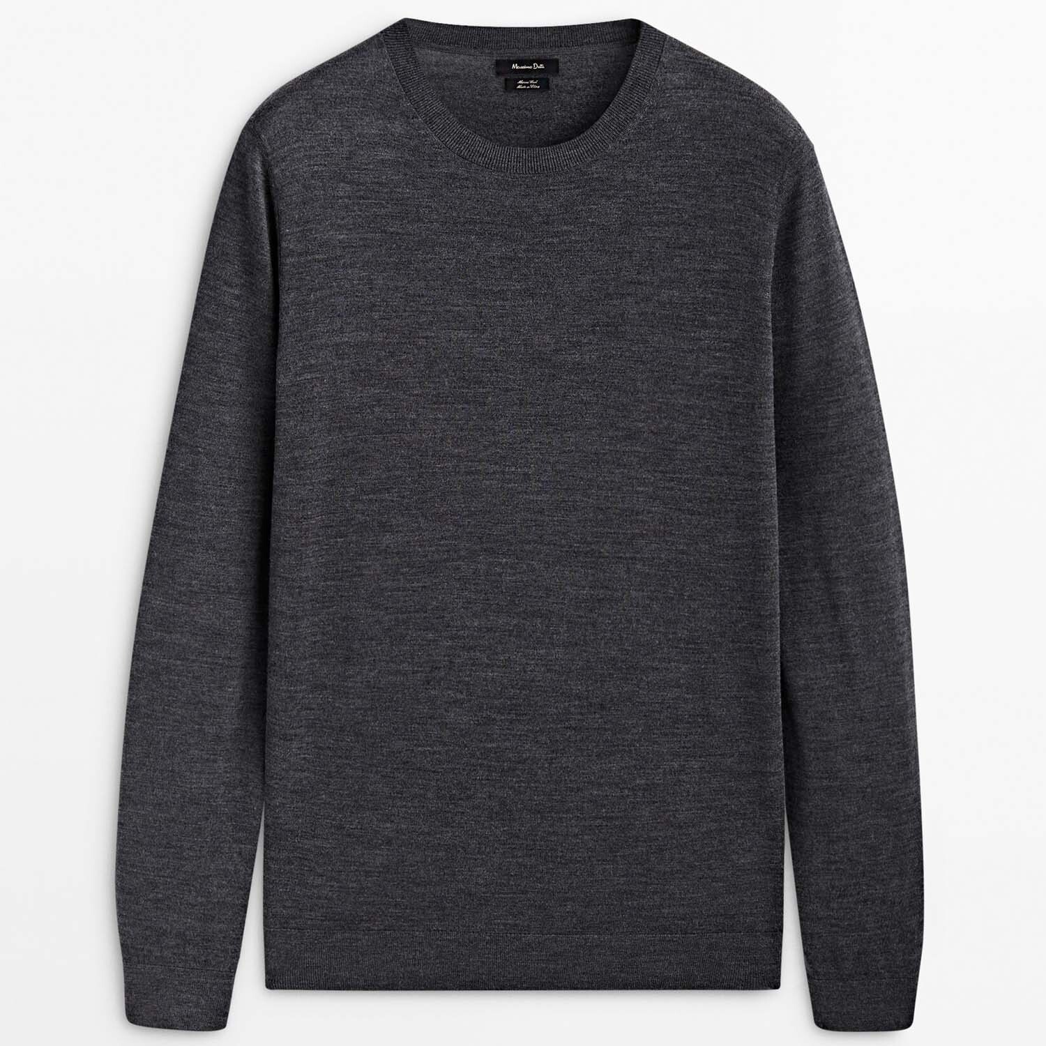 

Свитер Massimo Dutti Crew Neck In 100% Merino Wool, темно-серый