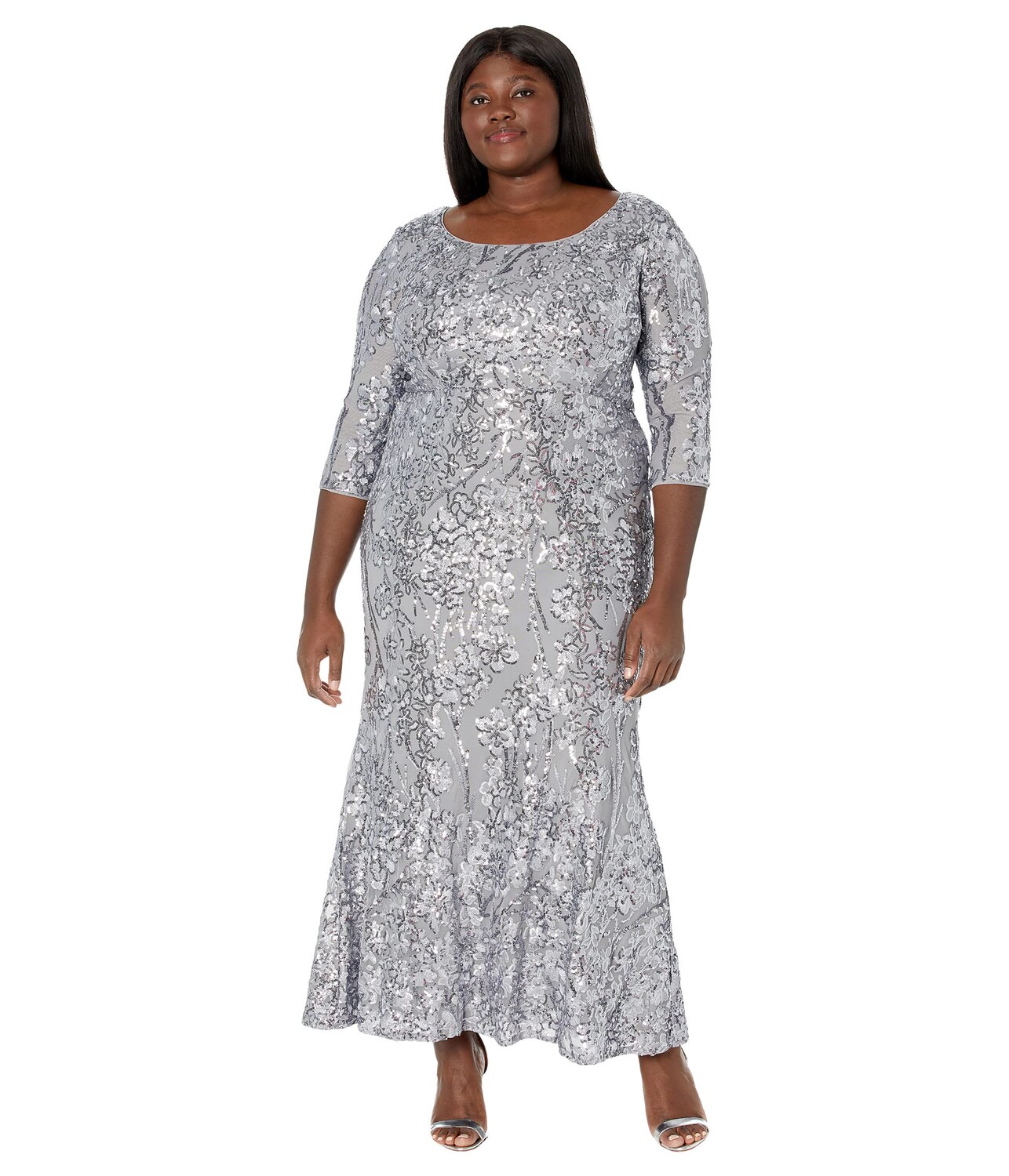 

Платье Alex Evenings, Long Scoop Neck Dress with 3/4 Sleeves and Sequin Detail