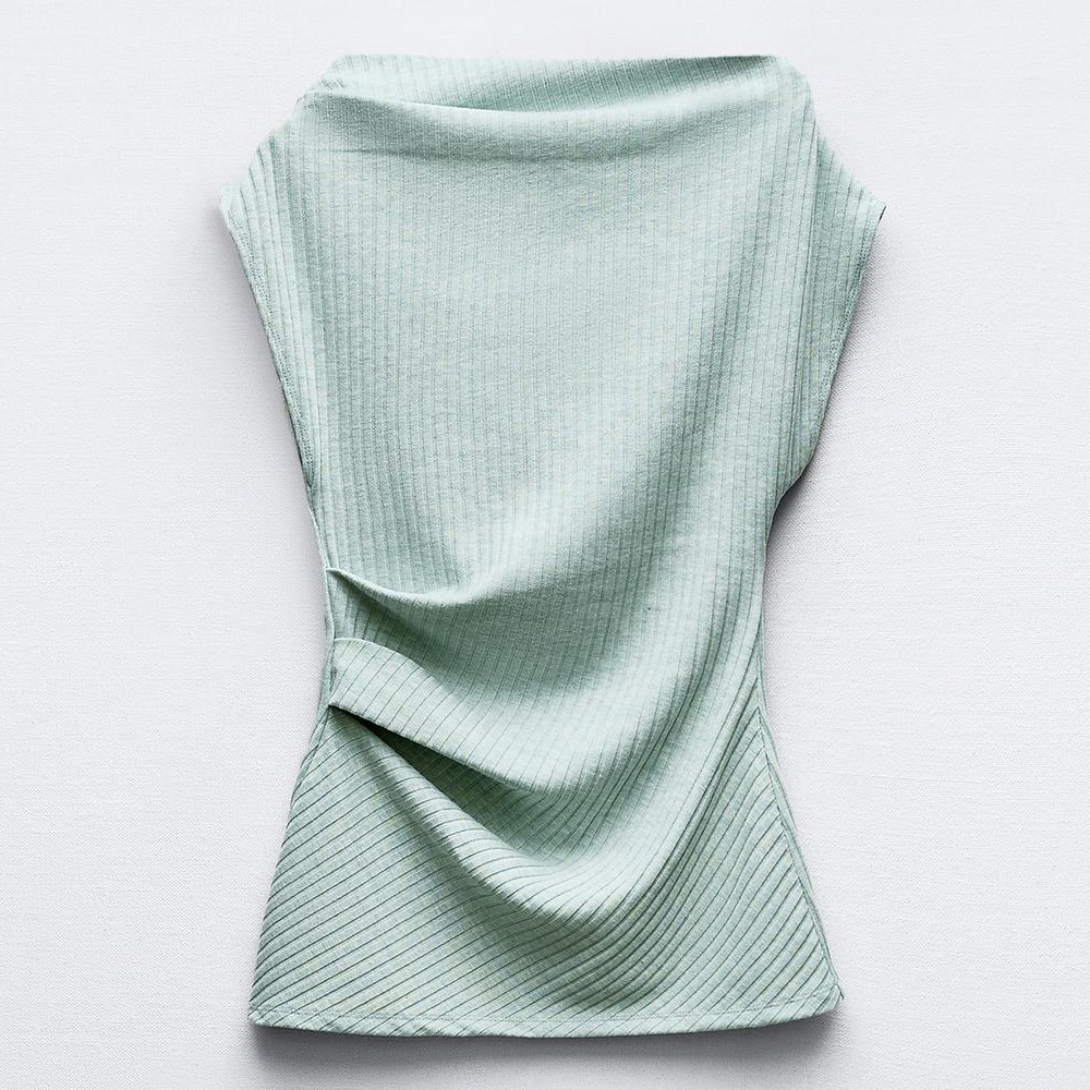 Топ Zara Asymmetric Ribbed, светло-зеленый