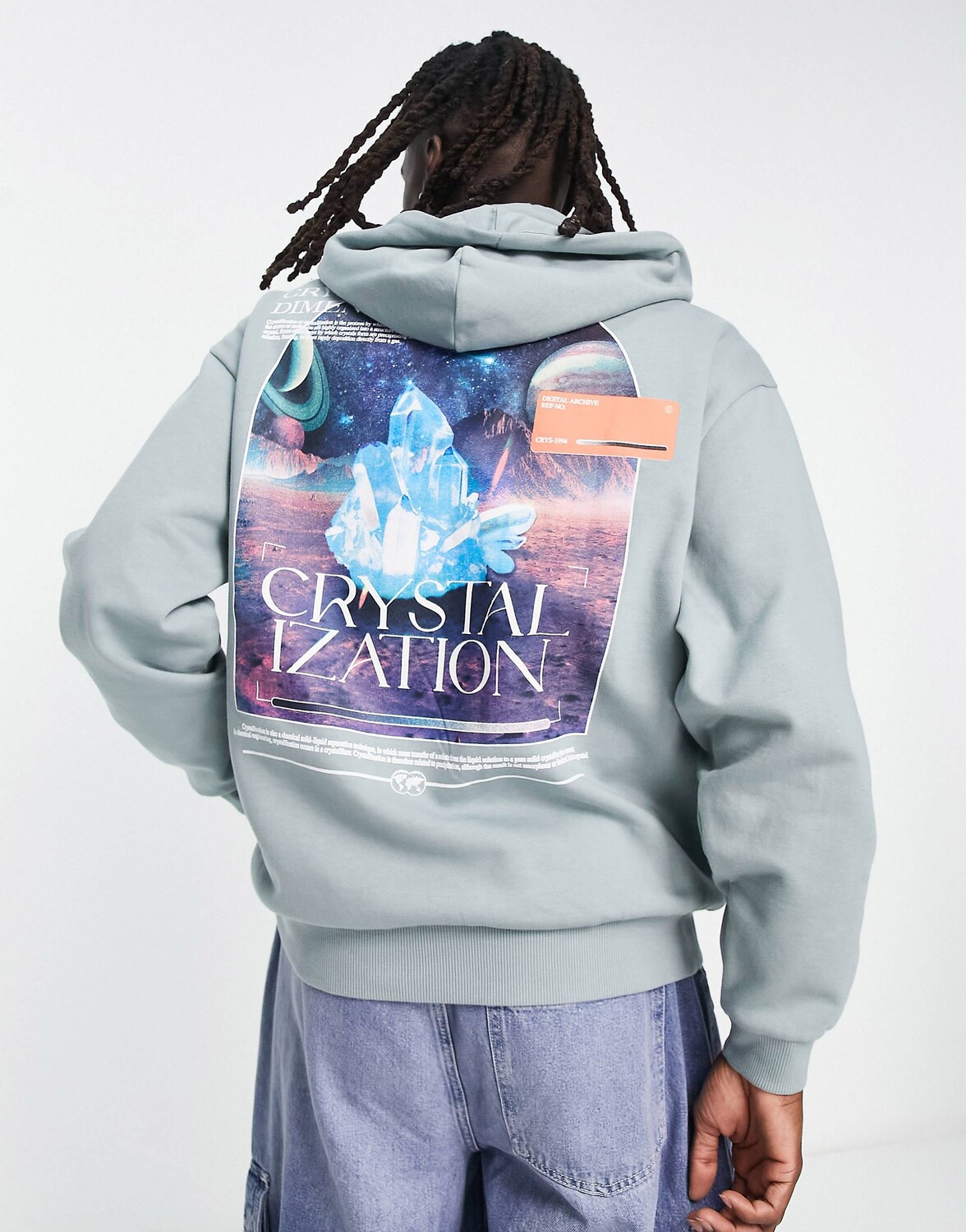 

Толстовка оверсайз ASOS DESIGN сланцево-серого цвета с принтом в виде кристаллов спереди и сзади ASOS DESIGN