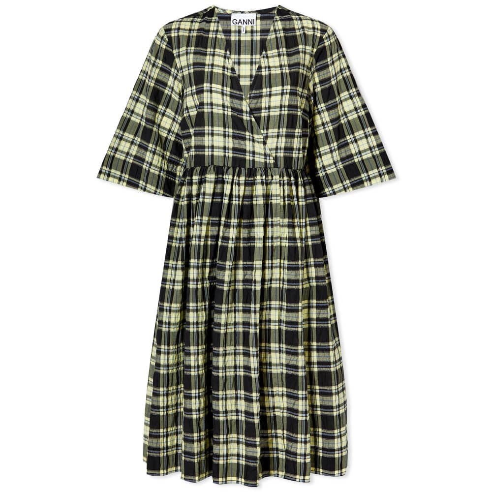 

Платье GANNI Seersucker Check Midi Wrap Dress