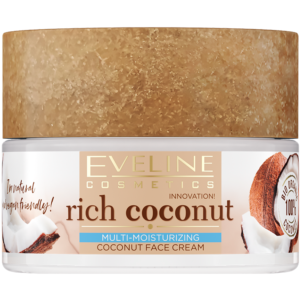 eveline cosmetics увлажняющий крем для рук sweet coconut 50 мл 2 шт Eveline Cosmetics Rich Coconut Кокосовый увлажняющий крем для лица, 50 мл