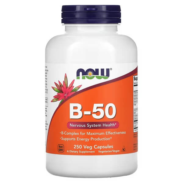 B-50 NOW Foods, 250 капсул комплекс витаминов и минералов elivica витамины группы b холин биотин 60 шт