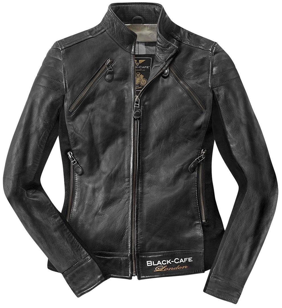 цена Женская мотоциклетная кожаная куртка Black-Cafe London Semnan с коротким воротником, черный