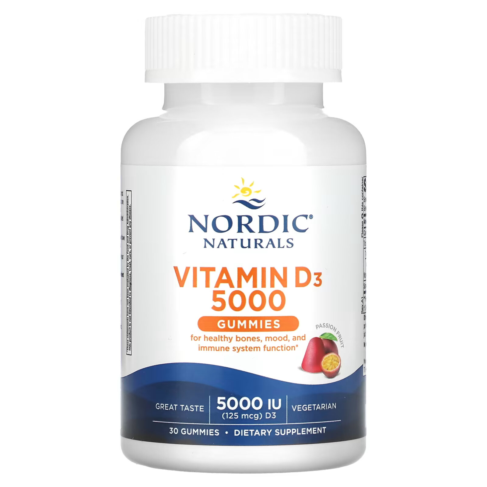 Nordic Naturals, Жевательные таблетки с витамином D3, маракуйя, 5000 МЕ (125 мкг), 30 жевательных таблеток vitamatic жевательные мармеладки с витамином d3 без сахара натуральная ежевика 5000 ме 125 мкг 120 жевательных таблеток