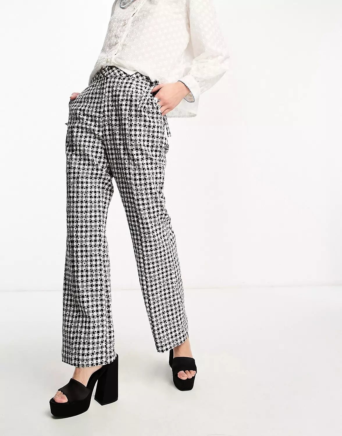 

Брюки Sister Jane Bow Detail Flared Co-ord In Gingham, черный/белый