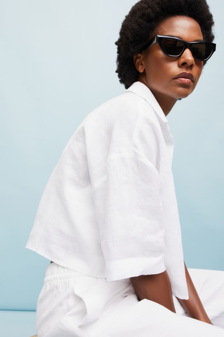 

Короткая льняная рубашка H&M, белый