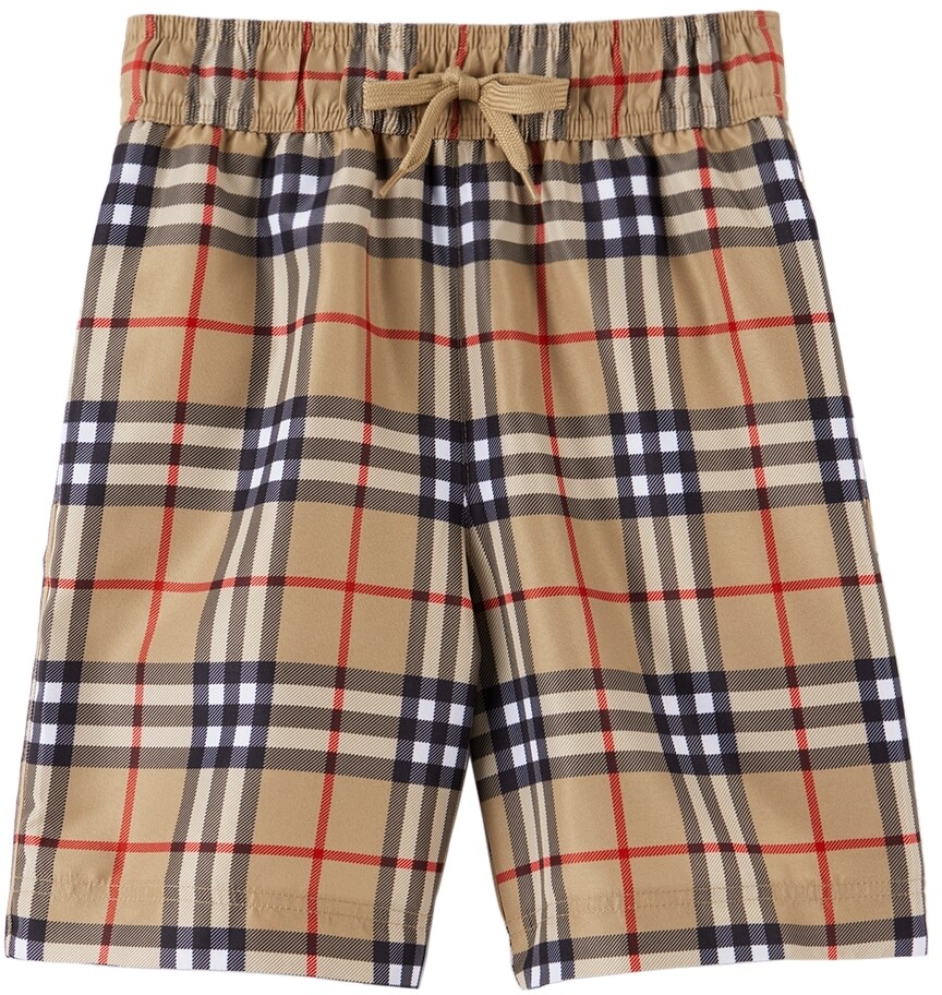 

Детские бежевые шорты для плавания в клетку Burberry