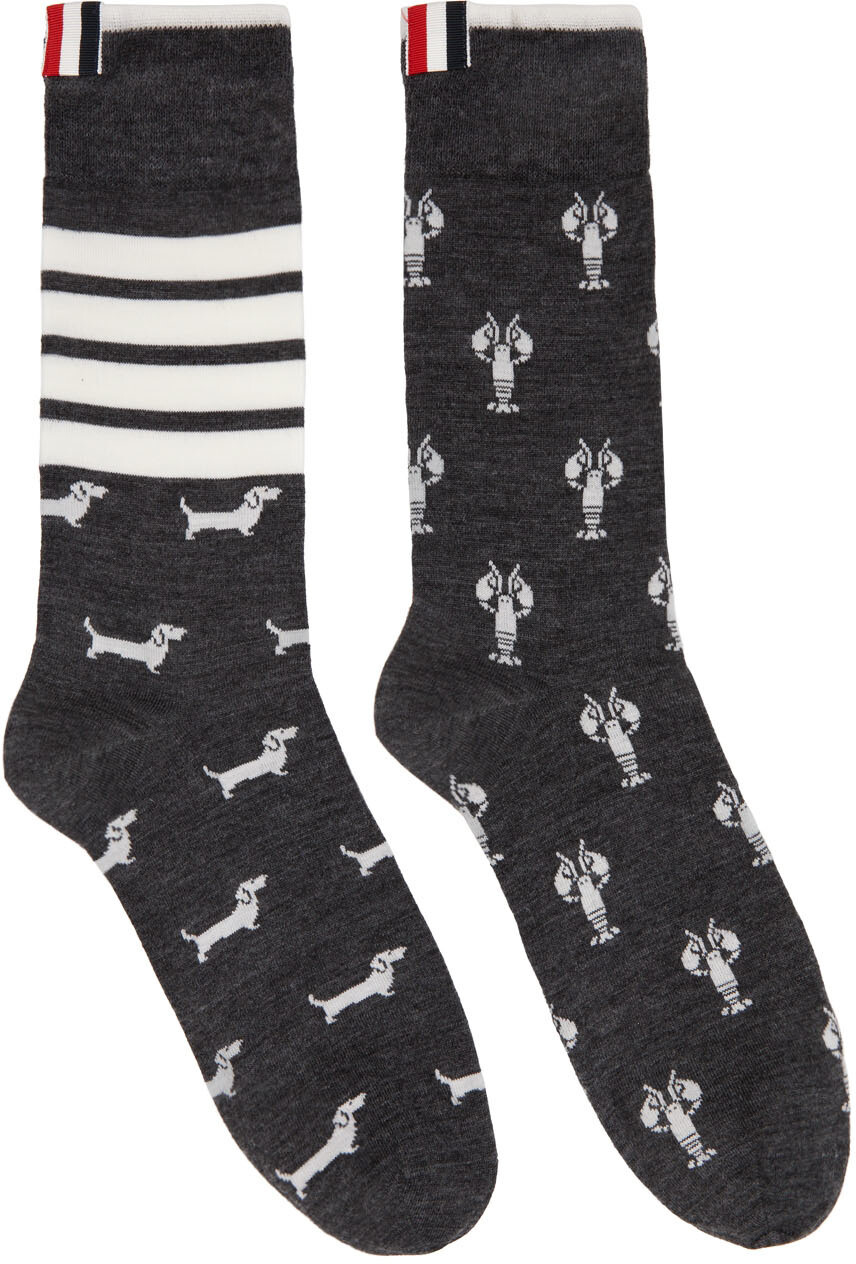 

Серые носки с 4 полосками Hector Lobster Thom Browne
