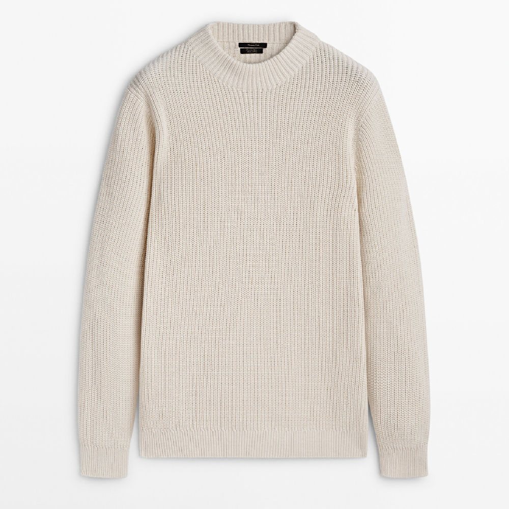 Свитер Massimo Dutti Mock Turtleneck Cotton Purl Knit, кремовый свитер zara purl knit каменно серый
