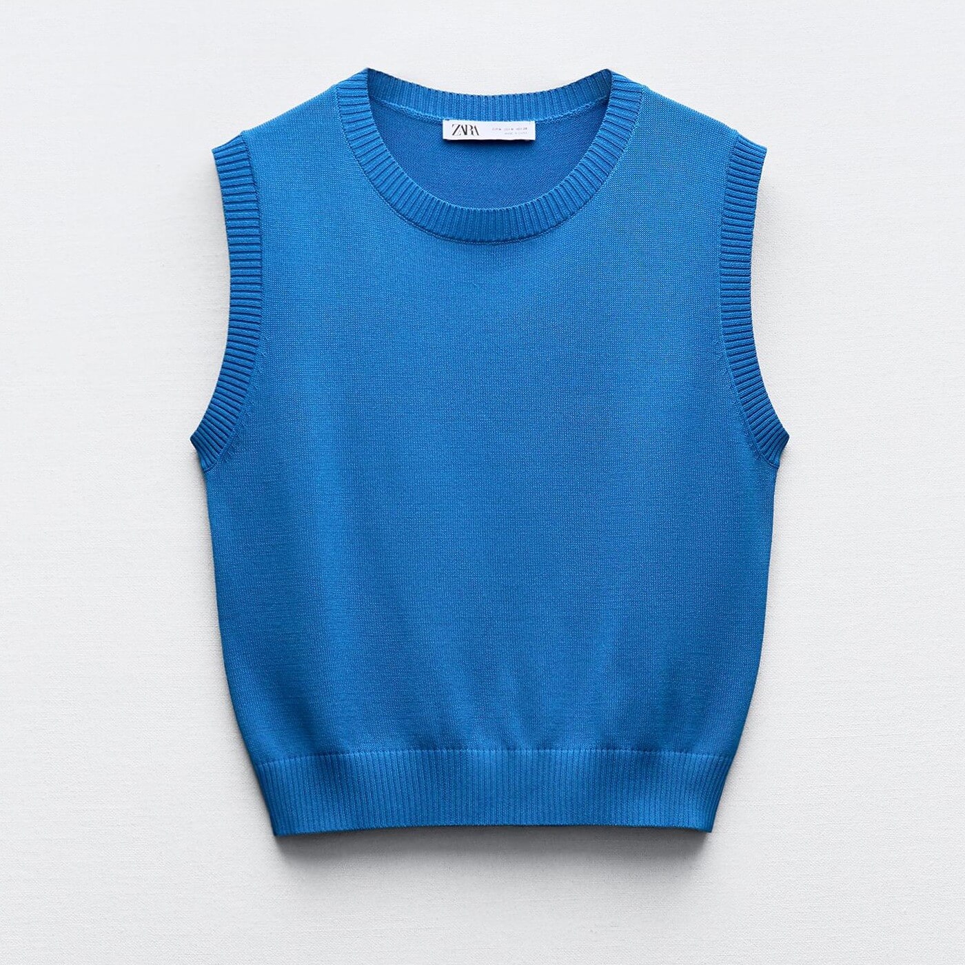 Топ Zara Plain Knit Sleeveless, голубой топ zara sleeveless knit semi sheer черный