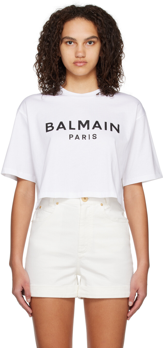 

Белая укороченная футболка Balmain, Белый