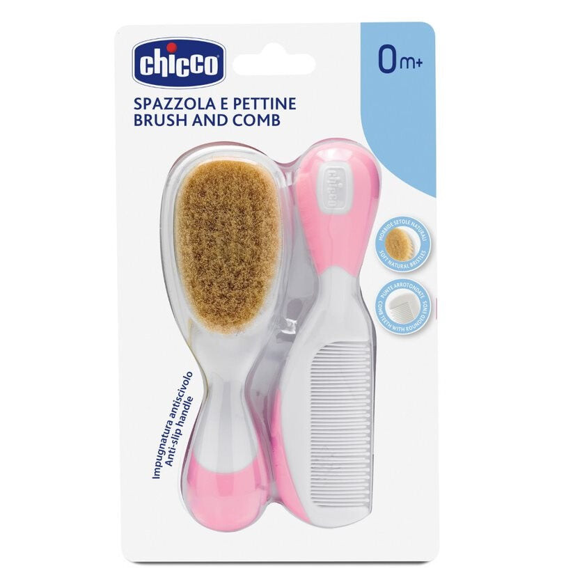 

Chicco Набор кистей и расчесок Кисть из натуральной щетины + расческа 0м+ Розовый