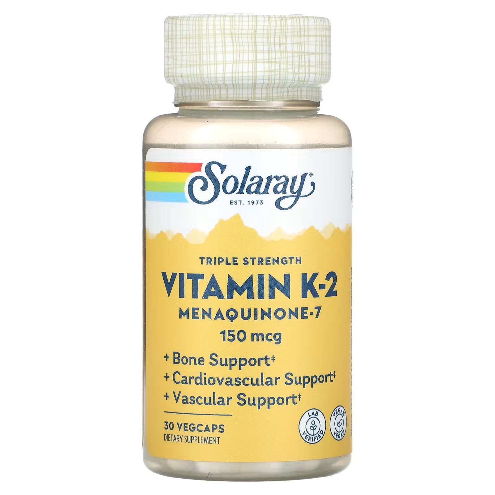 Solaray, витамин K2 тройной силы действия, менахинон-7, 150 мкг, 30 растительных капсул solaray витамин k2 менахинон 7 50 мкг 60 вегетарианских капсул