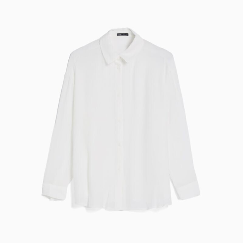 

Рубашка Bershka Long Sleeve Oversize Crepe, белый