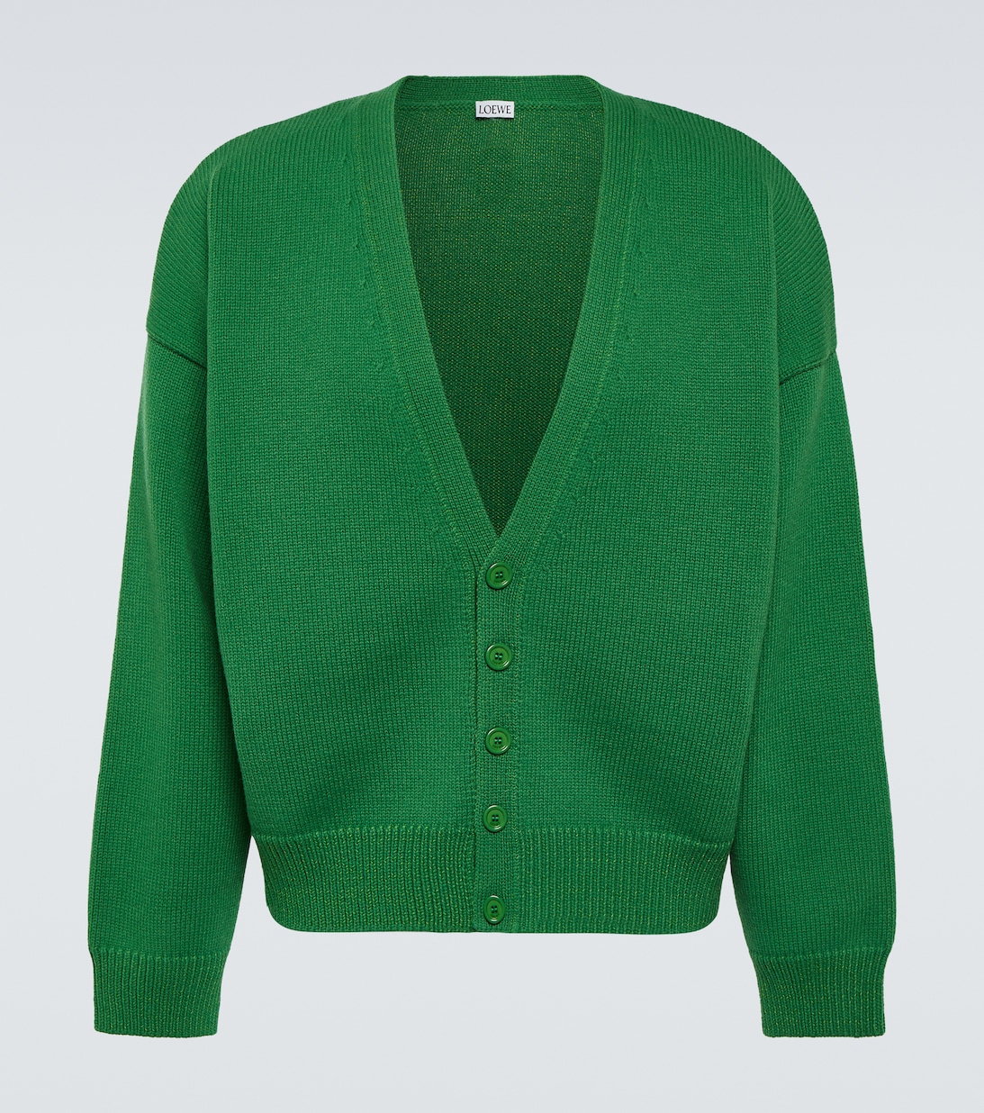Кардиган в рубчик из смесовой шерсти Loewe, зеленый шарф loewe из смесовой шерсти с принтом цвет белый зеленый