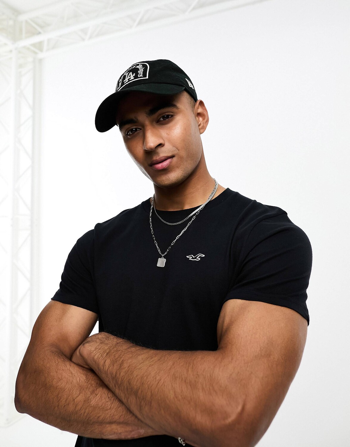 

Черная футболка с круглым вырезом и логотипом в виде чайки Hollister, Черный