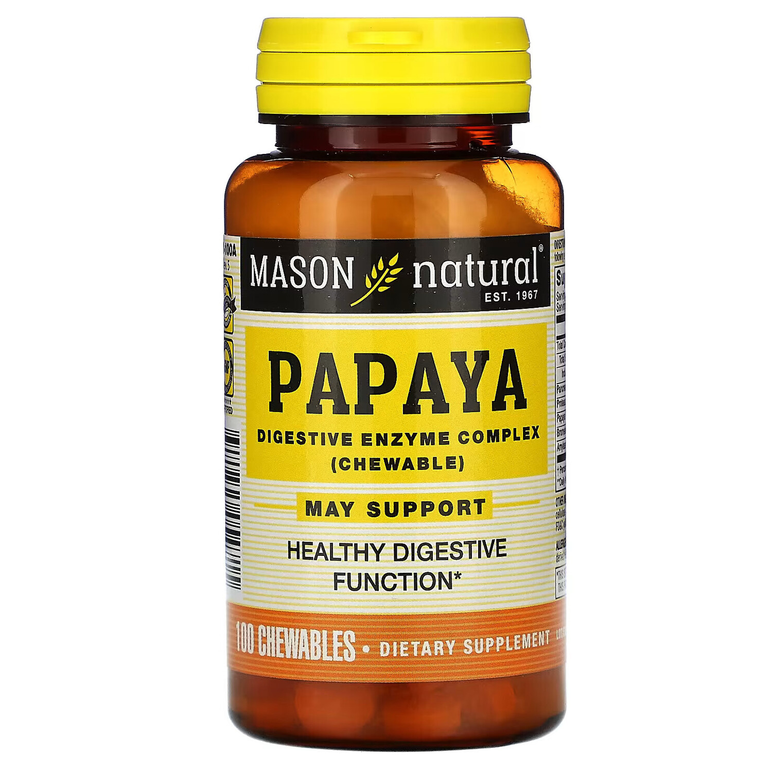 

Mason Natural, папайя, комплекс пищеварительных ферментов, 100 жевательных таблеток