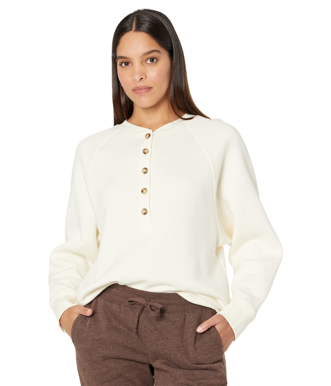 

Пуловер Madewell, MWL Betterterry Henley Sweatshirt, Белый