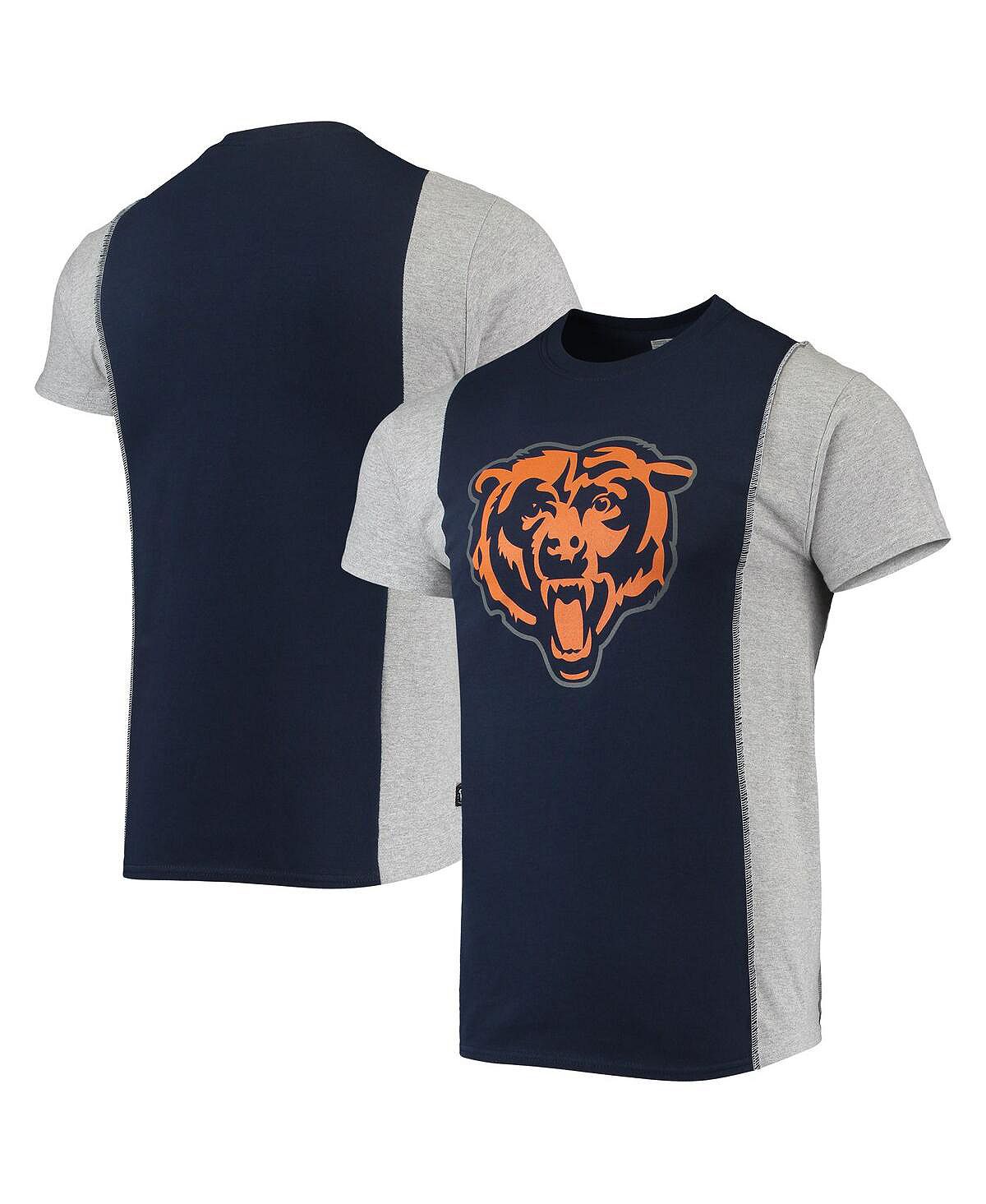 цена Мужская темно-синяя, меланжевая серая футболка с разрезом chicago bears Refried Apparel, мульти