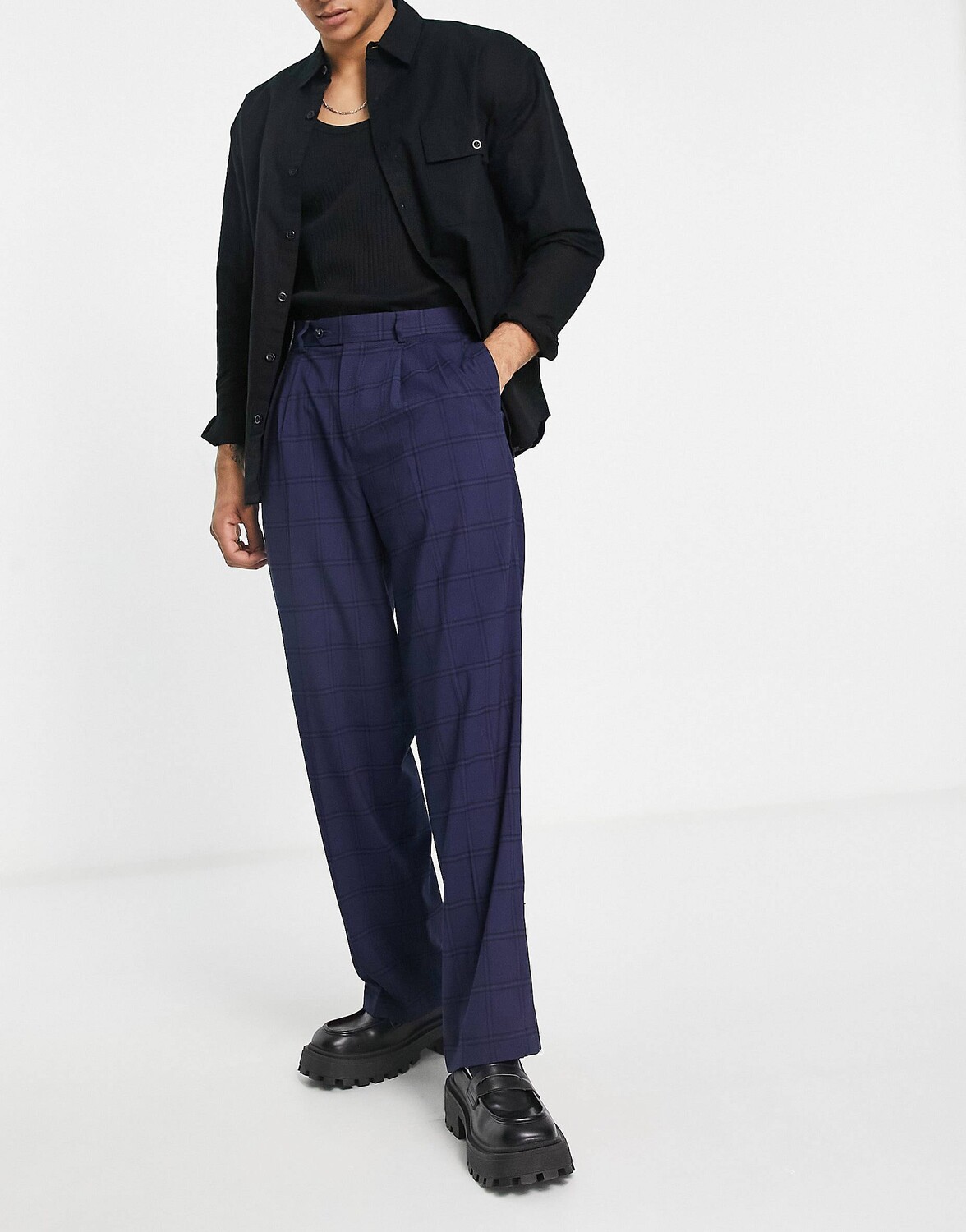

Темно-синие широкие брюки с завышенной талией ASOS DESIGN, Синий