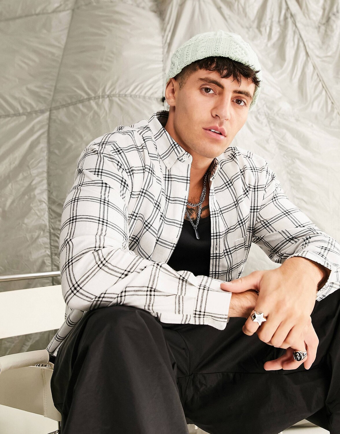 

Белая рубашка в клетку оверсайз в стиле 90-х ASOS DESIGN