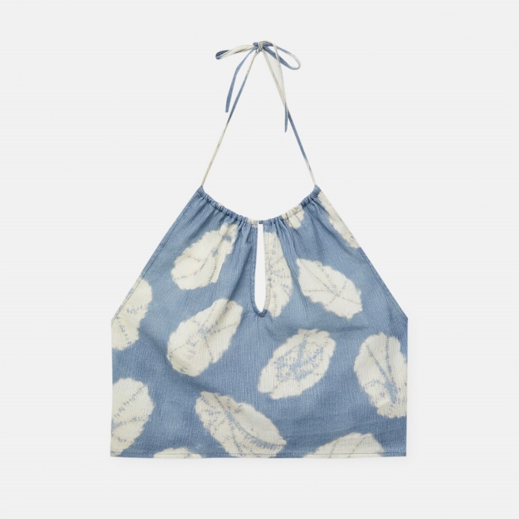 

Топ Pull&Bear Printed Halter Crop, синий