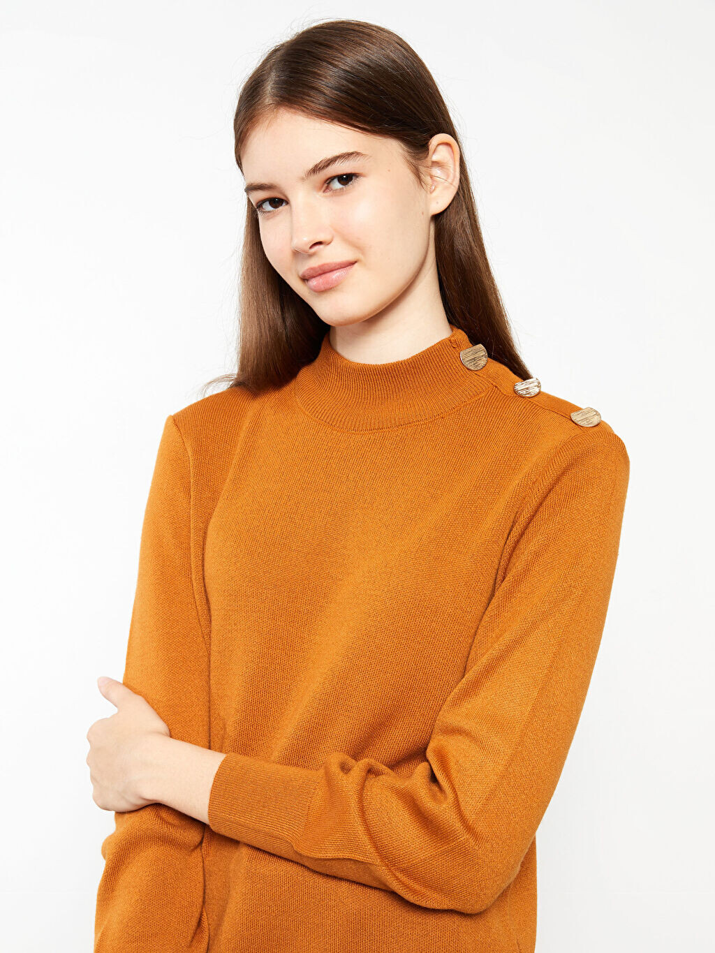 

Воротник-стойка Прямая женская трикотажная туника с длинным рукавом LCW Modest