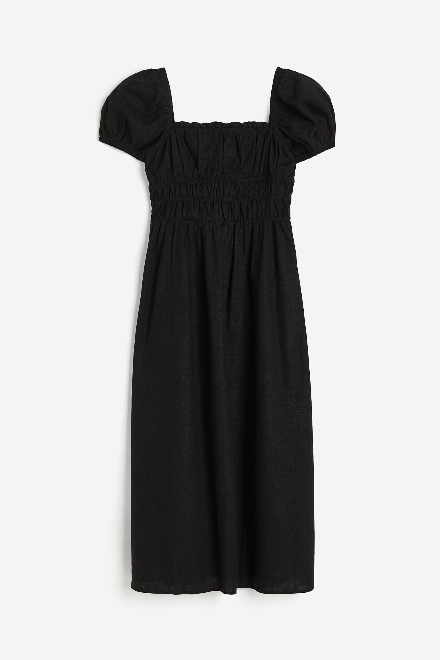 Платье H&M Linen-blend Smocked-waist, черный летняя сетчатая юбка трапеция с цветочным кружевом и поясом на резинке плиссированная юбка до середины икры 2221024496