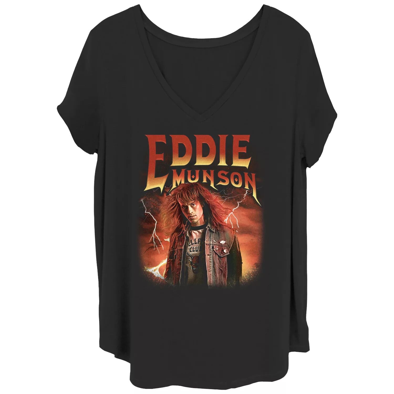 

Футболка больших размеров для юниоров «Очень странные дела» Eddie Munson Hellfire Club с графическим рисунком Licensed Character