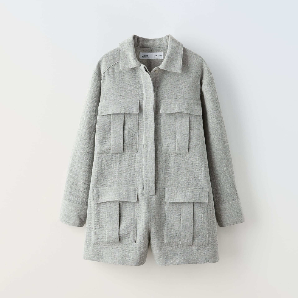куртка textured with pockets zara светло бежевый Комбинезон Zara With Pockets, светло-серый