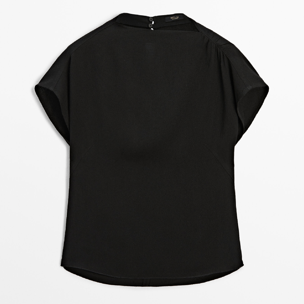 Топ Massimo Dutti Short Sleeve With Fitted Waist, черный цена и фото