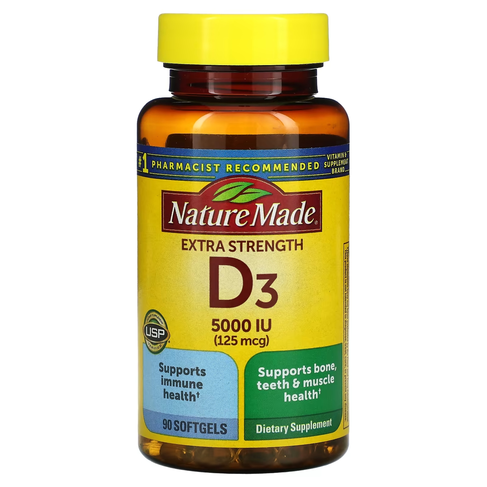 Nature Made D3 Extra Strength 125 мкг, 90 мягких таблеток цена и фото