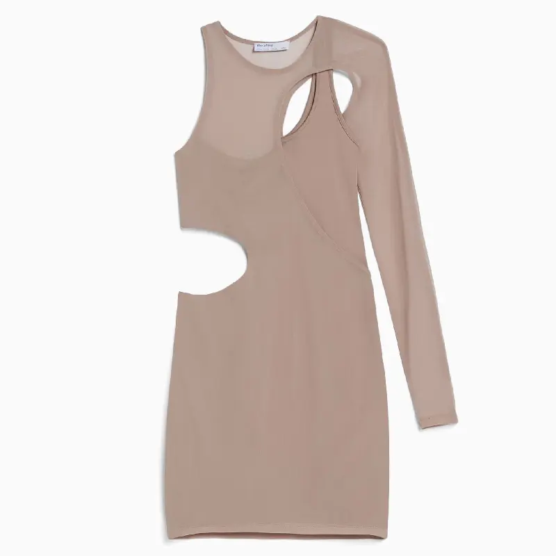 

Платье Bershka Tulle Asymmetric Long Sleeve Mini, серо-коричневый