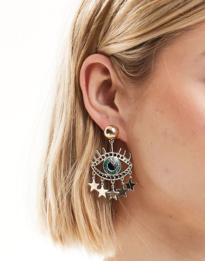 

Золотистые серьги-капли ASOS DESIGN с глазками и звездами