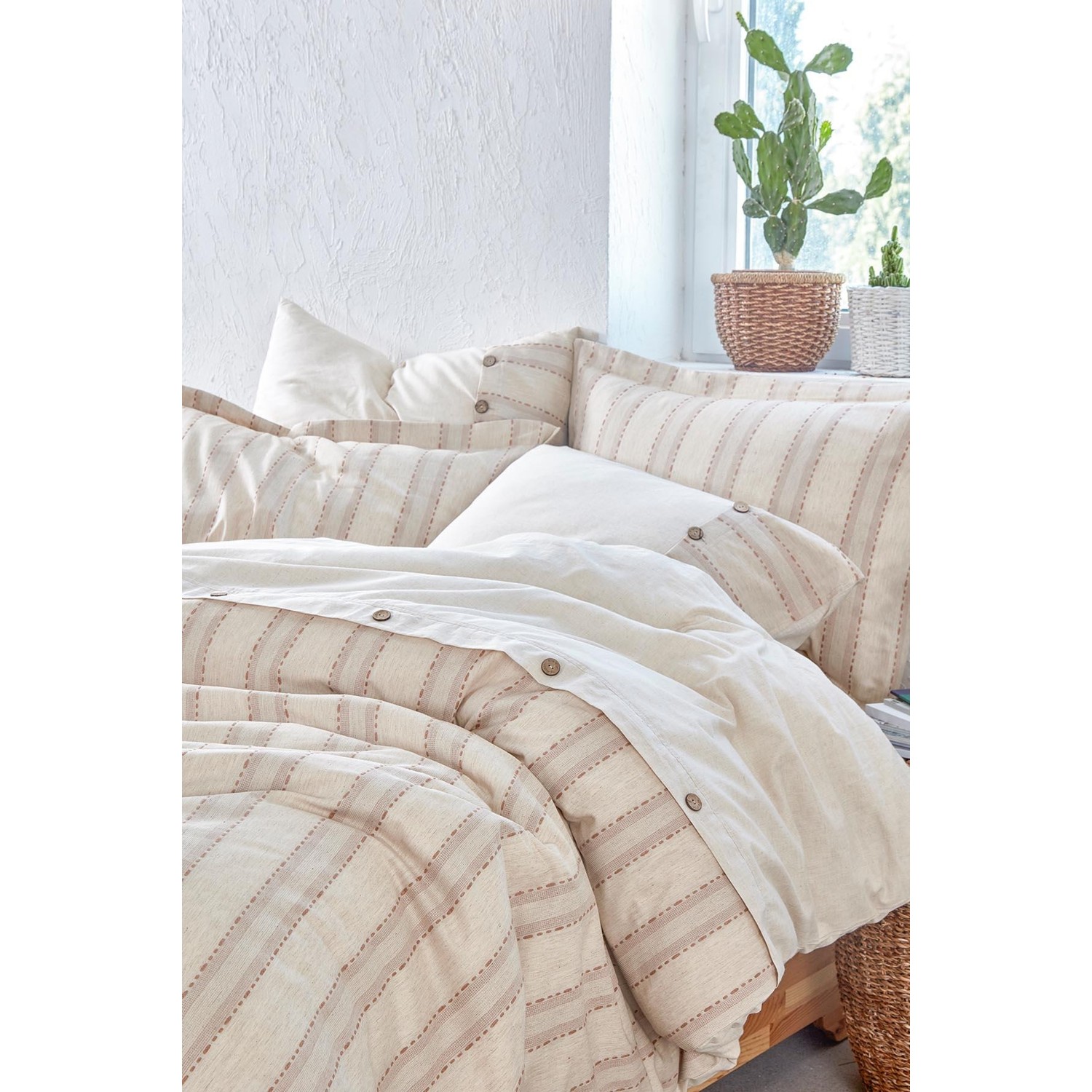 Экокотон Delfin Комплект постельного белья King Size 100% органический хлопок лен Терра 240X220 см