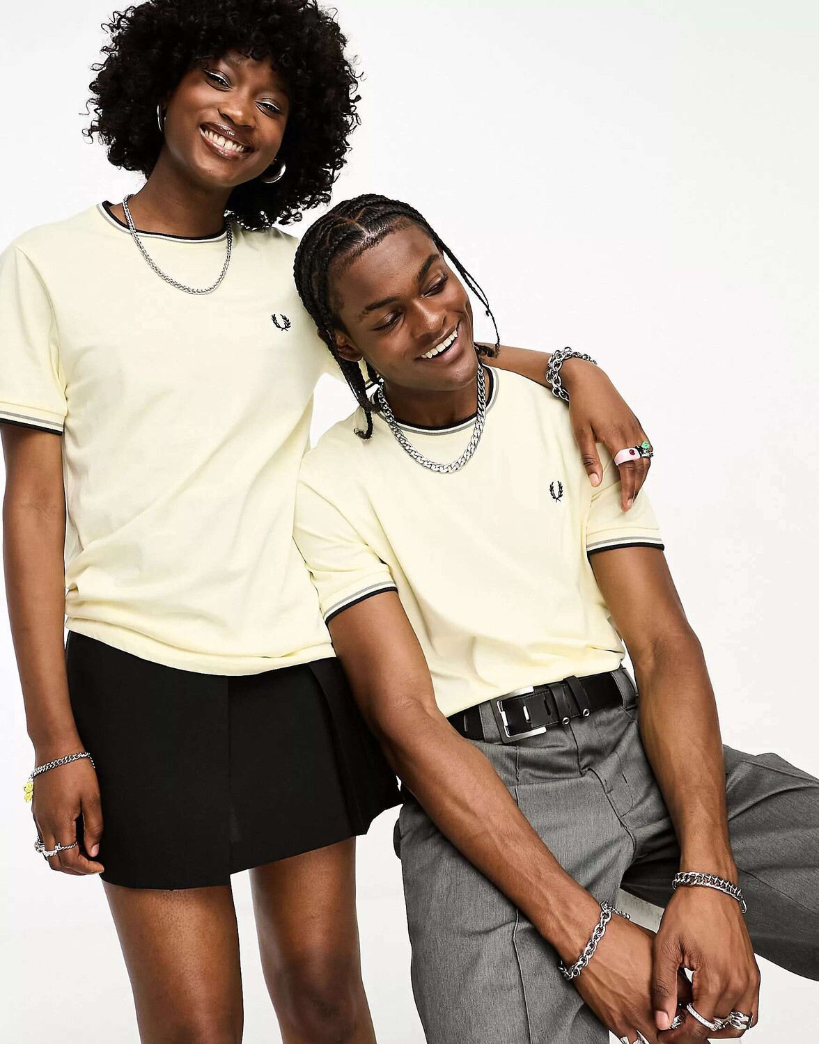 

Футболка с двойными кончиками Fred Perry кремового цвета с контрастной окантовкой