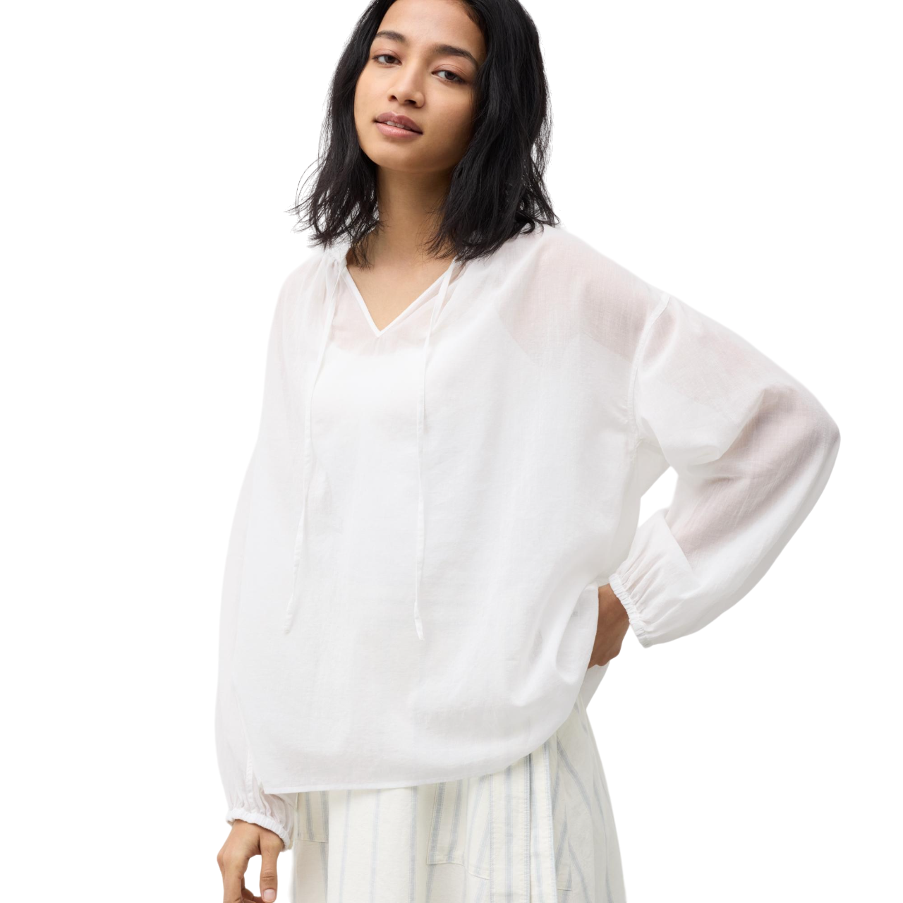 Блузка Uniqlo х JW Anderson Cotton Sheer Volume Gathered Long Sleeved, белый пижама uniqlo flannel long sleeved натуральный