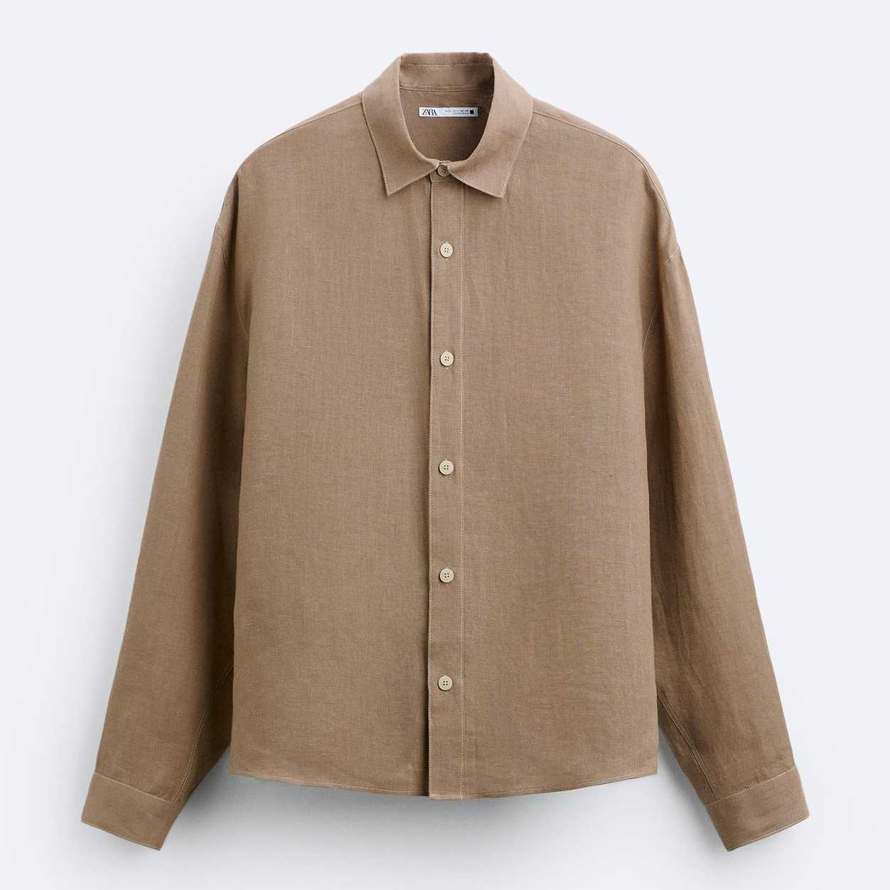 Рубашка Zara 100% Linen, светло-коричневый рубашка uniqlo 100% linen светло фиолетовый