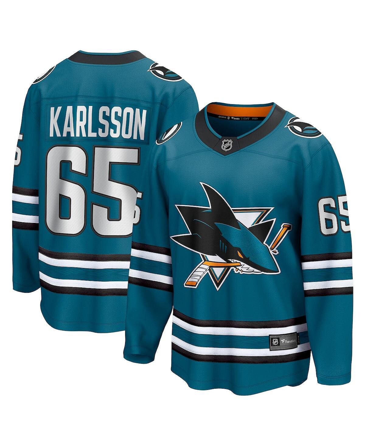 

Мужская фирменная футболка erik karlsson teal san jose sharks home premier breakaway player jersey Fanatics, бирюзовый