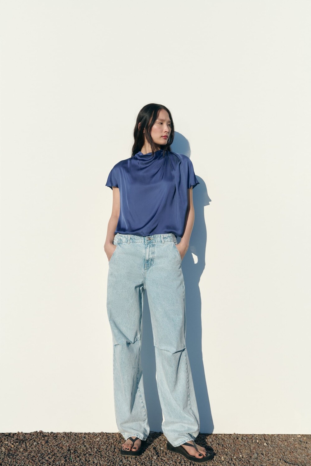 

Топ с сбором ZARA, темно-синий