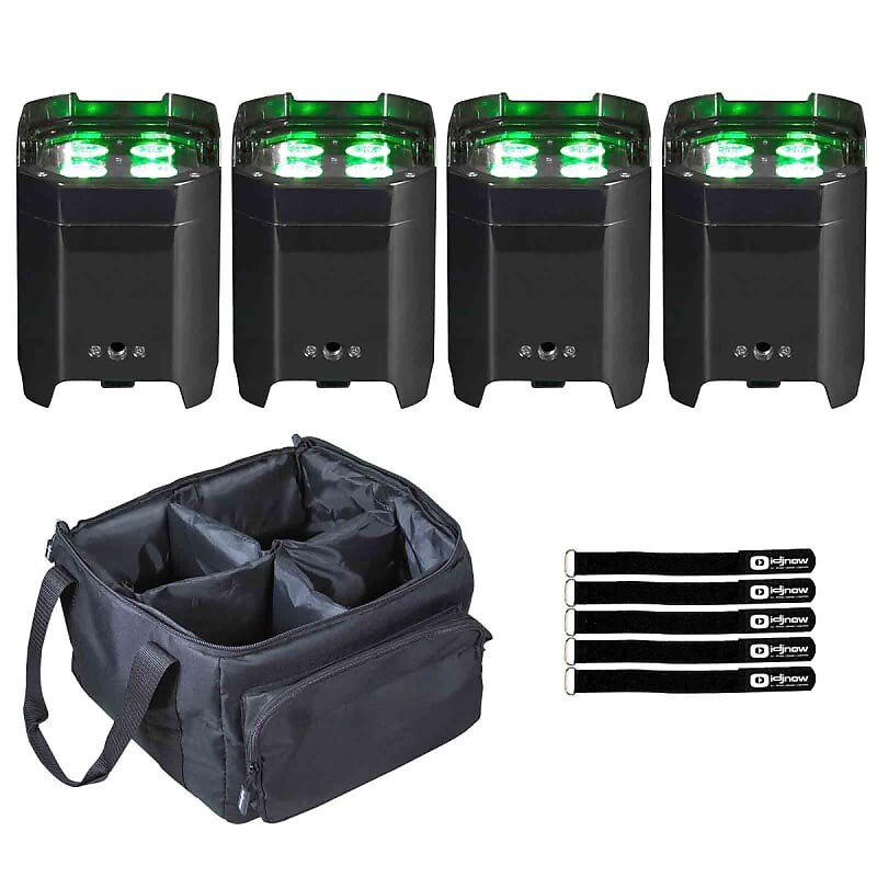 

American DJ Element HEXIP IP54 RGBAW+UV DMX LED Par Lights 4 Pack w Bag