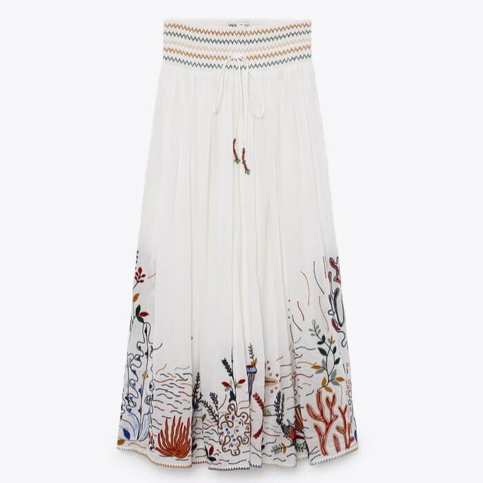 

Юбка Zara Embroidered Long, кремовый