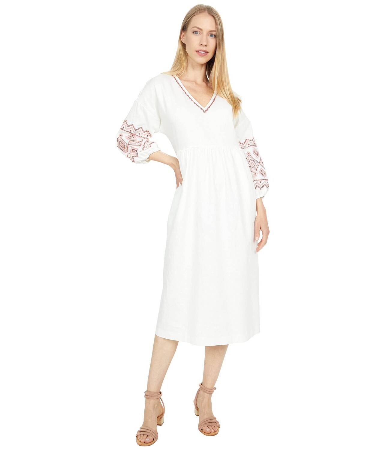 

Платье Madewell, Embroidered Sleeve Popover Midi Dress