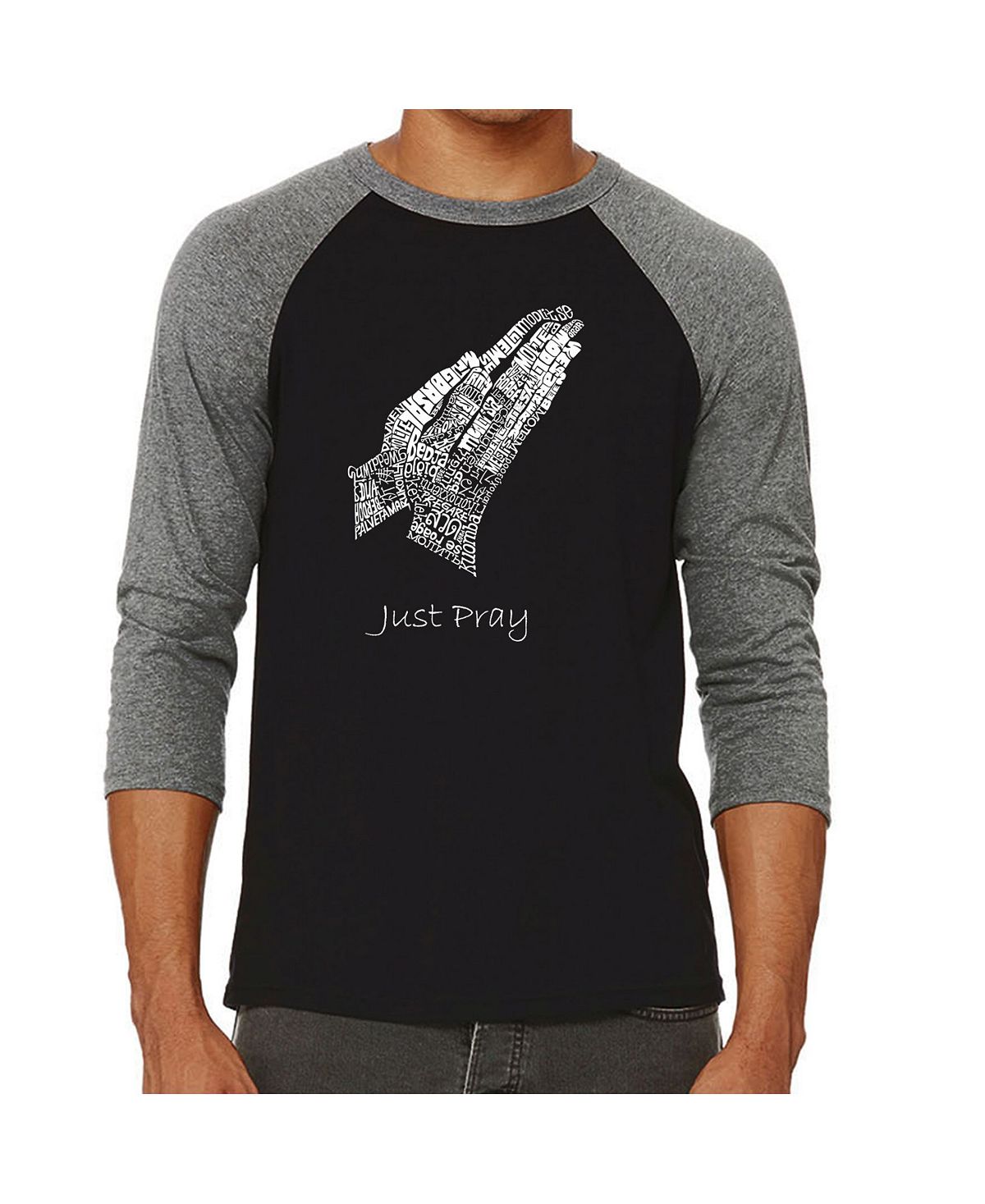 Молитвенные руки мужская футболка реглан word art LA Pop Art, серый