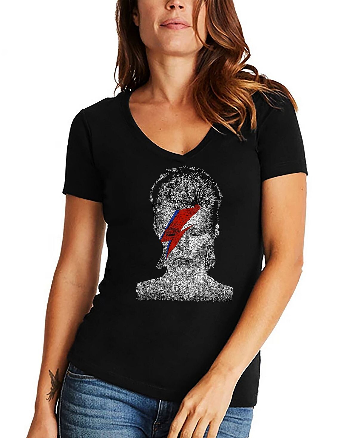 

Женская футболка с v-образным вырезом david bowie aladdin sane word art LA Pop Art, черный