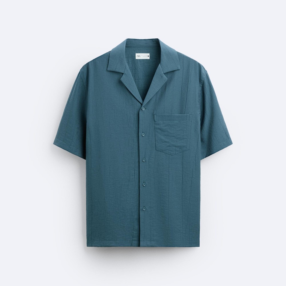 Рубашка Zara Creased-effect, синий топ zara creased effect crop экрю