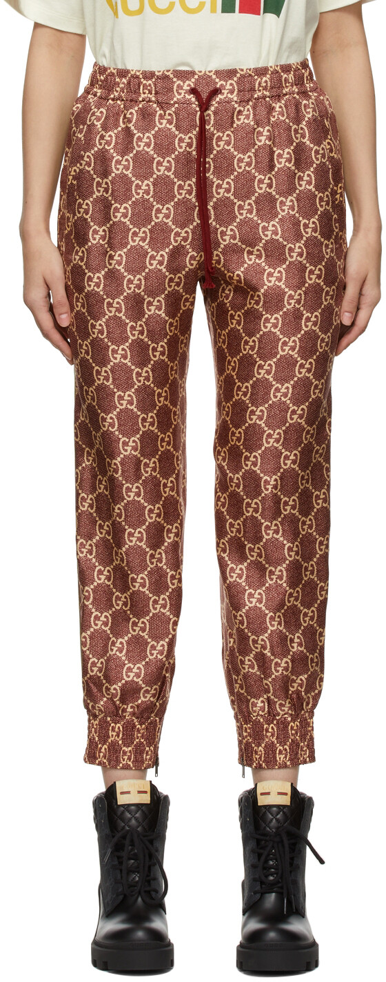 

Темно-красные шелковые брюки GG Supreme Lounge Gucci, Красный