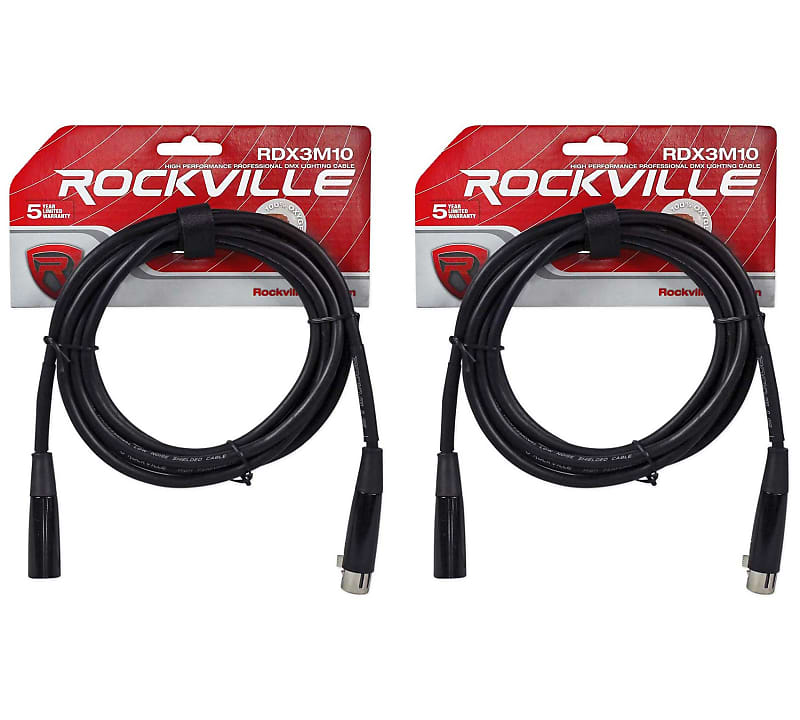 цена (2) Rockville RDX3M10 10-футовые 3-контактные кабели освещения DMX, 100 % OFC, гнездо 2, штекер (2) RDX3M10